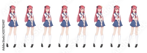 Anime manga schoolgirl in sailor suit, blue skirt