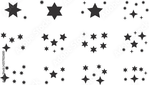 Black simple flat style light star flares pack isolated on white. Vector illustration