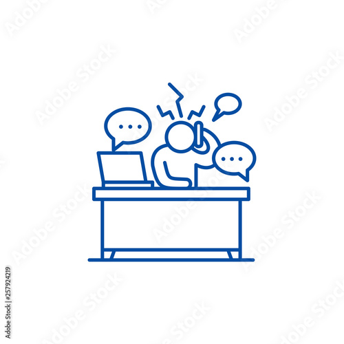 Overwork at work line concept icon. Overwork at work flat  vector website sign, outline symbol, illustration.