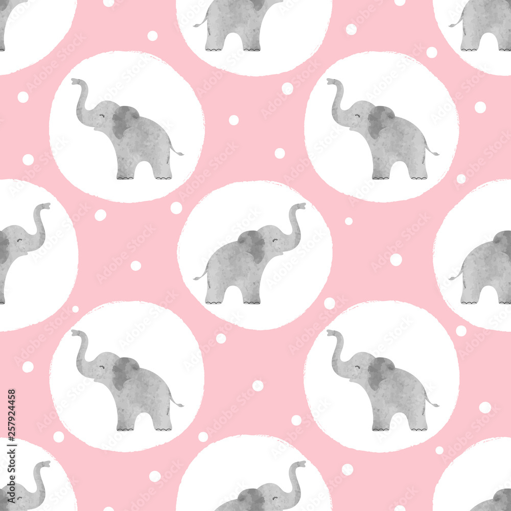 Watercolor elephants in delicate colors