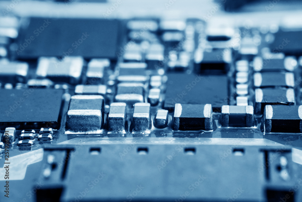 CPU Chip on Motherboard - abstract 3D render of a computer processor chip on a circuit board with microchips and other computer parts CPU Chip on Motherboard - abstract 3D render of a computer processor chip on a circuit board with microchips and other computer parts