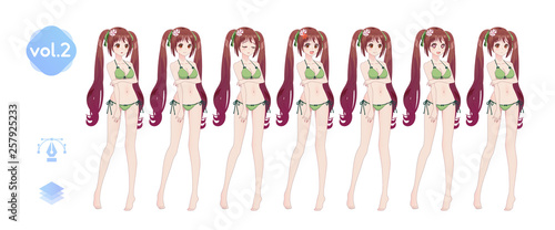 Anime manga girl. In a summer bikini swimsuit