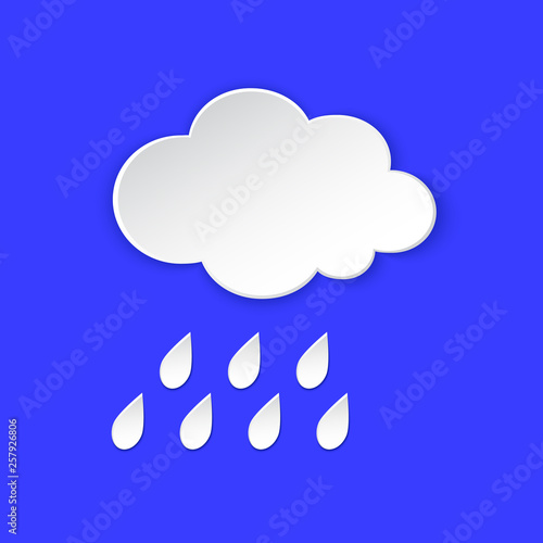 Rain, Cloud Weather forecast info icon. Rainy cloudy day, paper cut. Climate weather element. Tag for Metcast report mark, sign kit, meteo mobile app, web.