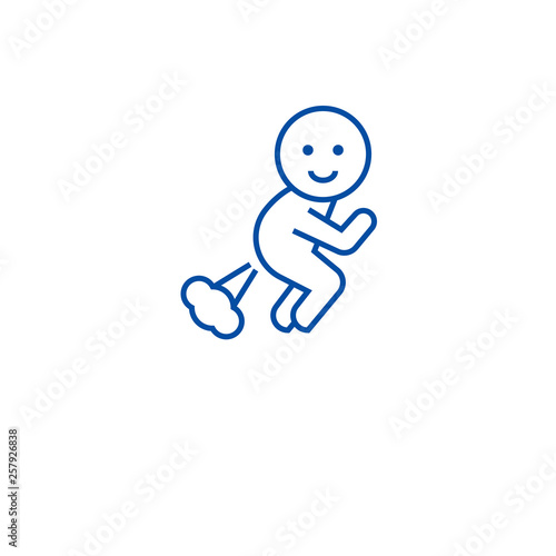 Farting man line concept icon. Farting man flat  vector website sign, outline symbol, illustration.