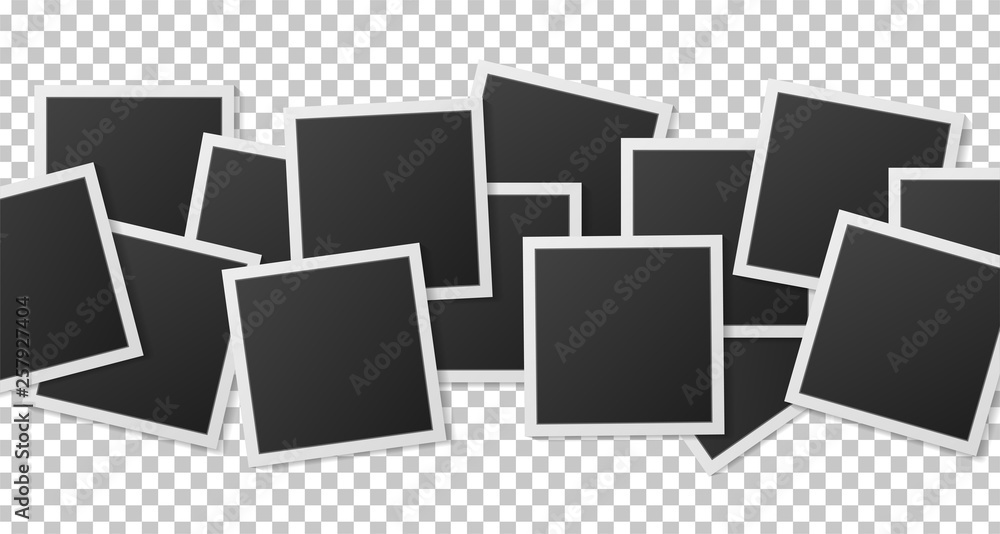 Black and white photo frame with shadows isolated on transparent background. Vector illustration Black and white photo frame with shadows isolated on transparent background. Vector illustration