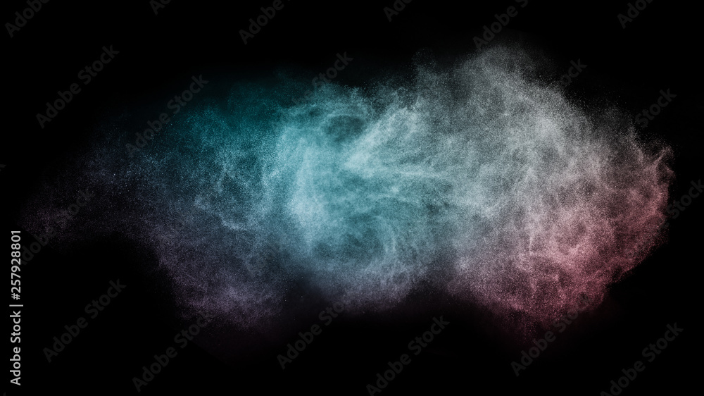 purple and blue powder effect splash in black background purple and blue powder effect splash in black background