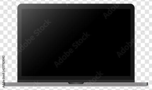 Realistic modern silver metal notebook isolated on transparent background. Digital black display mockup template. Vector illustration