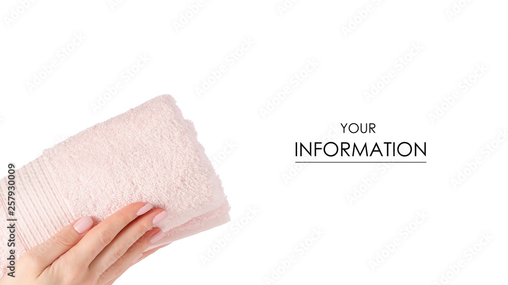 The pink towel roll in hand pattern on white background isolation The pink towel roll in hand pattern on white background isolation