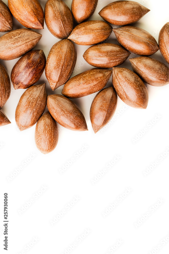 Not cleaned pecan nuts in the shell isolated on white. Not cleaned pecan nuts in the shell isolated on white.
