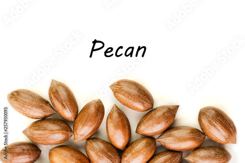 Not cleaned pecan nuts in the shell isolated on white.