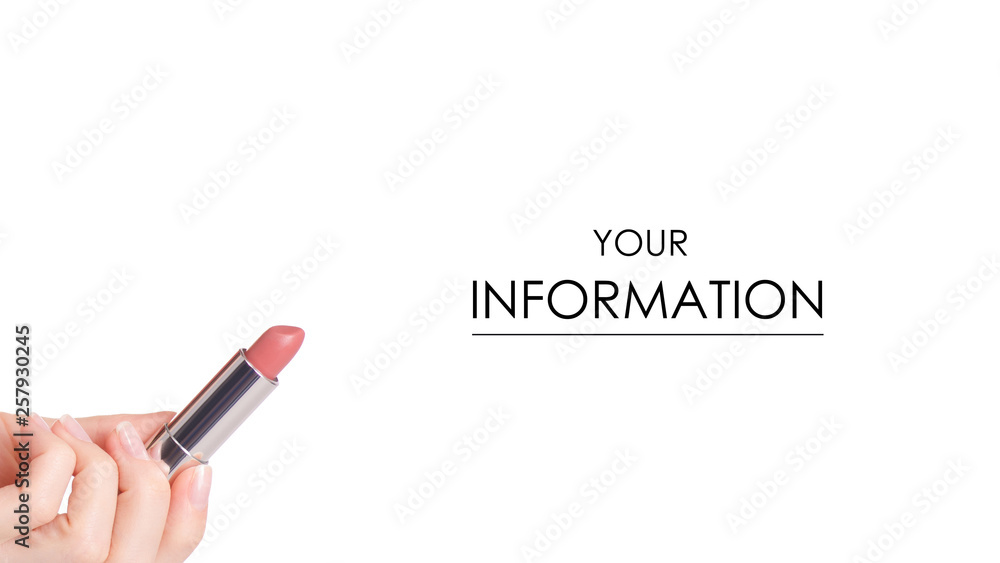 Lipstick in hand beauty pattern on white background isolation Lipstick in hand beauty pattern on white background isolation