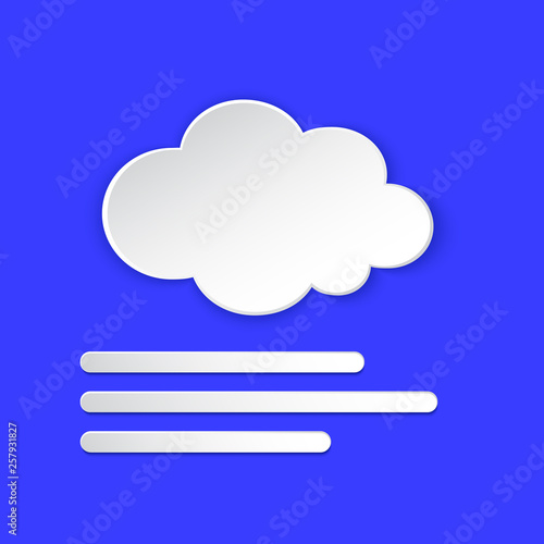 Fog Weather forecast info icon. Foggy day, fogginess, drizzle paper cut style on blue. Climate weather element. Button for Metcast WF report mark, sign kit, meteo mobile app, web.