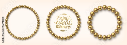 Set of golden balls circle frames vector illustration