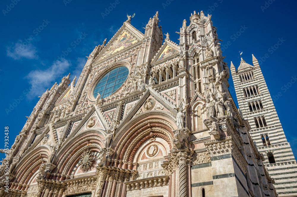 Santa Maria Assunta Cathedral in Siena, Italy. Made between 1215 and 1263, it is a major tourism attraction in Siena.