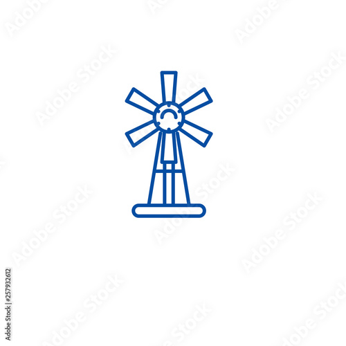 Garden windmill line concept icon. Garden windmill flat  vector website sign, outline symbol, illustration.