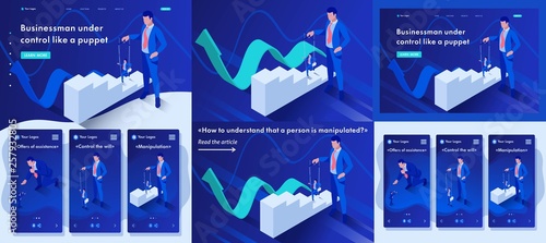 Isometric Businessman is Under Control Like Puppet