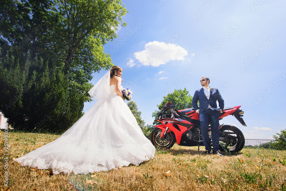 Fototapeta premium wedding with motorcycle