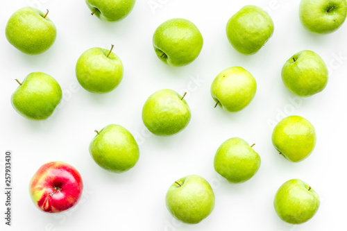 food pattern with green apples on white background top view