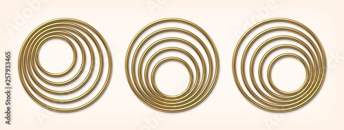 Set of golden eccentric circle frames vector illustration