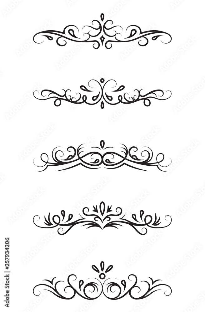 Set of ornamental decorative elements on white background