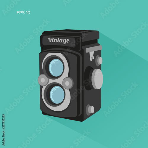 Vintage camera vector illustration. Antique photo equipment icon