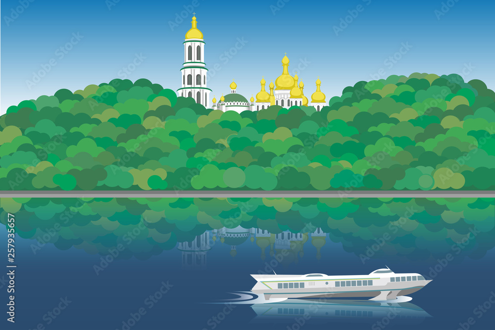 Right bank of Kyiv landscape. Lavra monastery - obrazy, fototapety, plakaty 