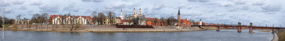 Panorama of Kaunas Old Town with bridge over Nemunas