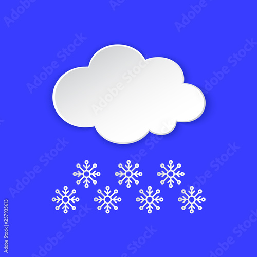 Snowflake winter weather info icon. Snow flake snowy day paper cut style. Climate weather sign. Tag for Metcast report mark, sign kit, meteo app, web, xmas.