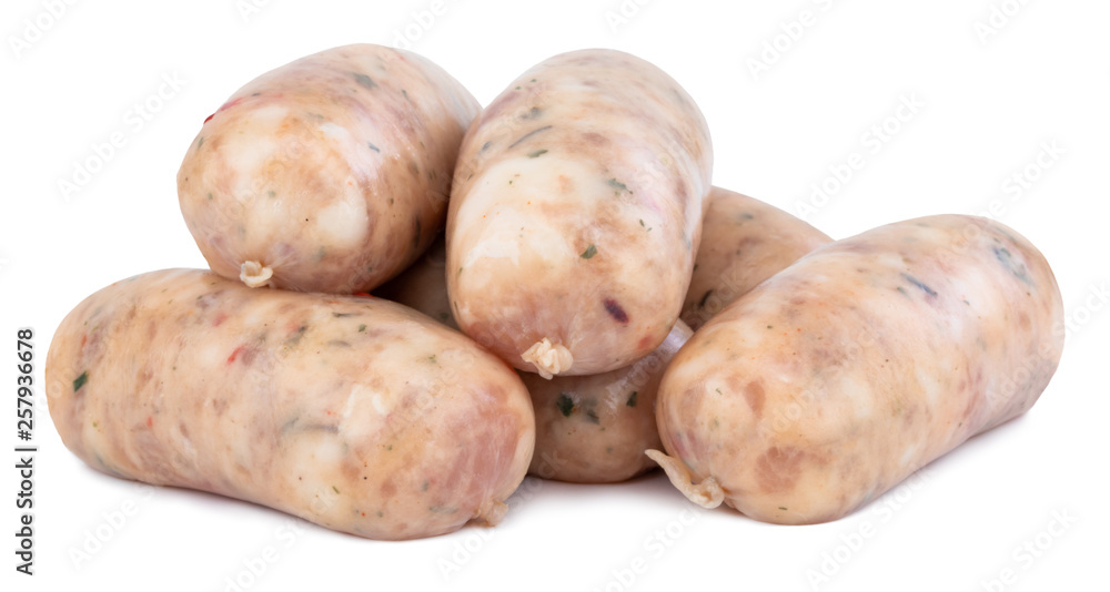 Raw pork sausages isolated on white background with clipping path Raw pork sausages isolated on white background with clipping path