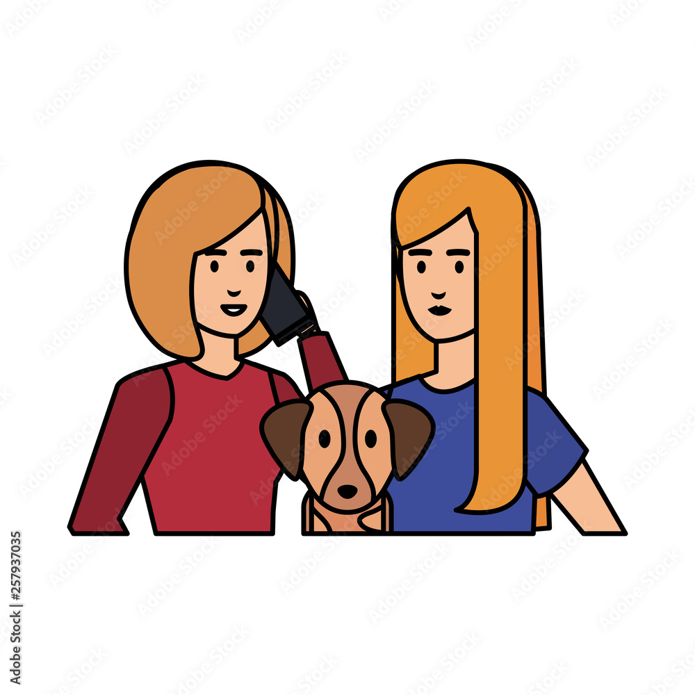 couple girls with dog avatars characters couple girls with dog avatars characters