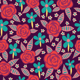 Seamless pattern with red roses on a dark background