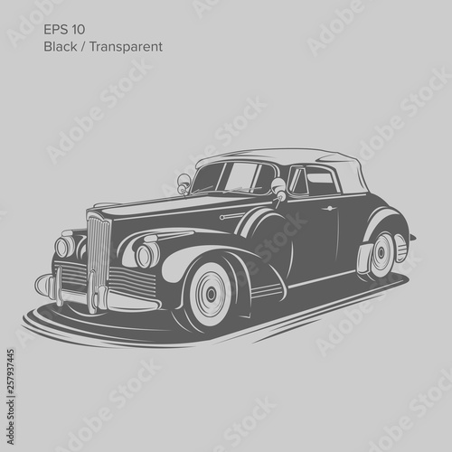 Old vintage retro pre-war roadster vector illustration. Exclusive and luxury car