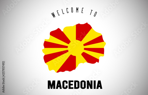 Macedonia Welcome to Text and Country flag inside Country border Map Vector Design.
