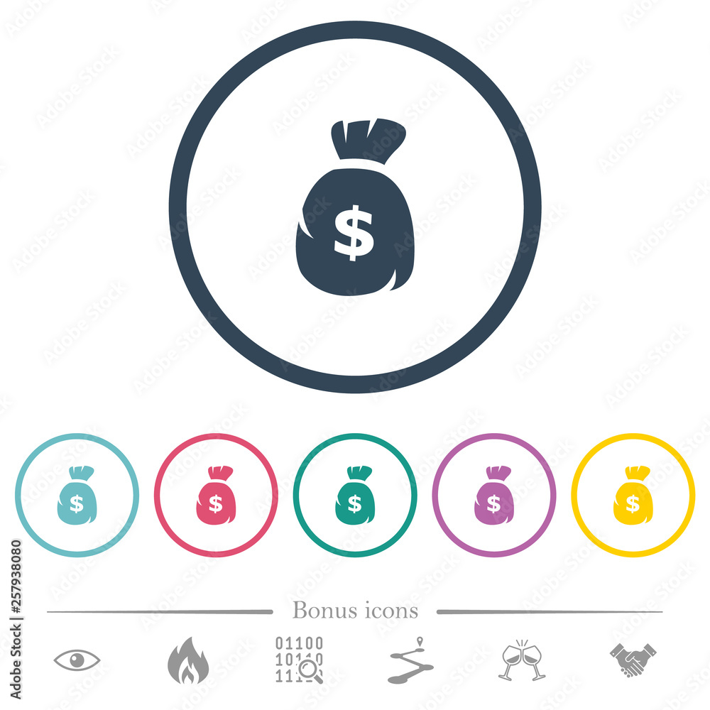 Dollar money bag flat color icons in round outlines Dollar money bag flat color icons in round outlines