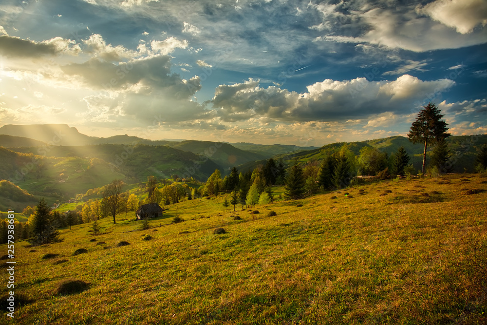 Majestic sunset in the mountains landscape.