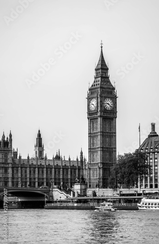 London city / England - May 2014: Big Ben and Parliament building looking across river Thames