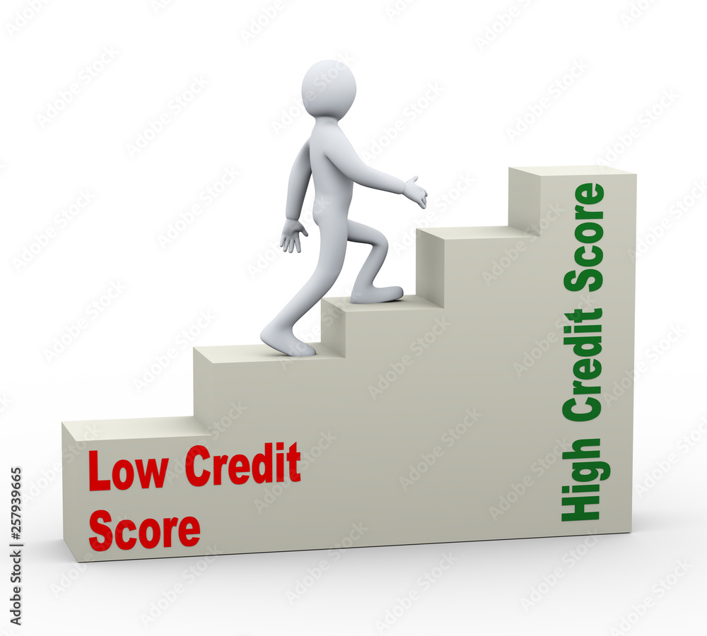 3d man going from low to high credit score 3d man going from low to high credit score
