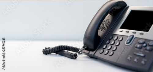 close up telephone landline at office concept	 photo