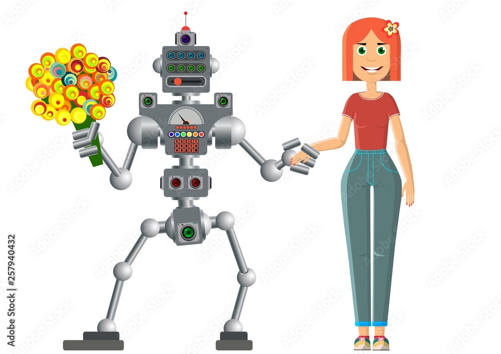 Fototapeta premium Date of the robot and man. The development of civilization.