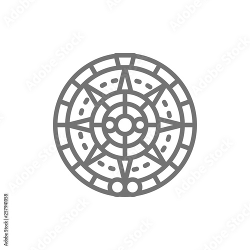 Mayan calendar, mexican ethnic ornament line icon.