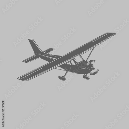 Small plane vector illustration. Single engine propelled aircraft. Vector illustration. Icon