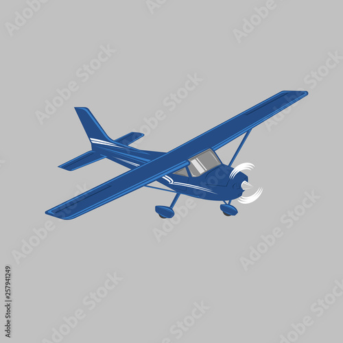 Small plane vector illustration. Single engine propelled aircraft. Vector illustration.