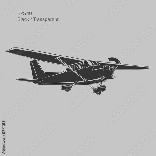 Small plane vector illustration. Single engine propelled aircraft. Vector illustration. Icon