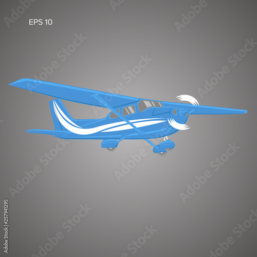 Small plane vector illustration. Single engine propelled aircraft. Vector illustration.