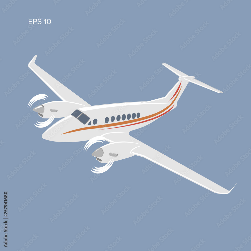 Private plane vector illustration icon. Twin engine propelled aircraft. Private plane vector illustration icon. Twin engine propelled aircraft.