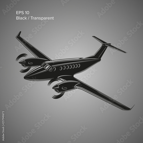 Private plane vector illustration. Twin engine propelled aircraft. Vector illustration.
