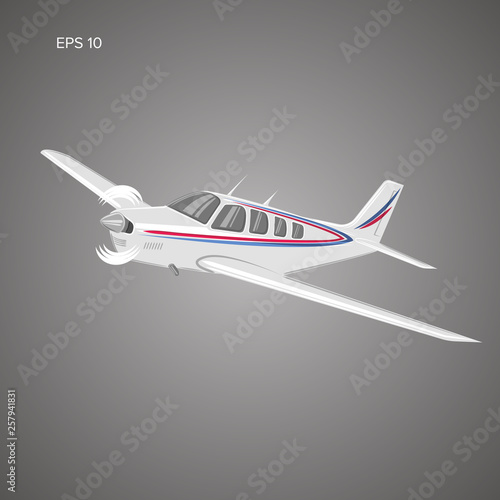 Small plane vector illustration. Single engine propelled passenger aircraft.