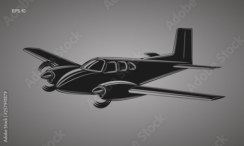 Small plane vector illustration. Twin engine propelled passenger aircraft.