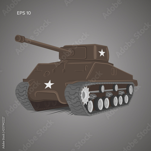 Famous american tank vector illustration. Vintage var machine. photo