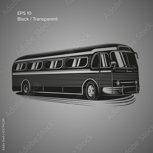 Old vintage american bus vector illustration. Retro passenger vehicle